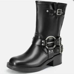 Dream Pairs Buckle Motorcycle Mid-Calf Boots Black NIB Size 9